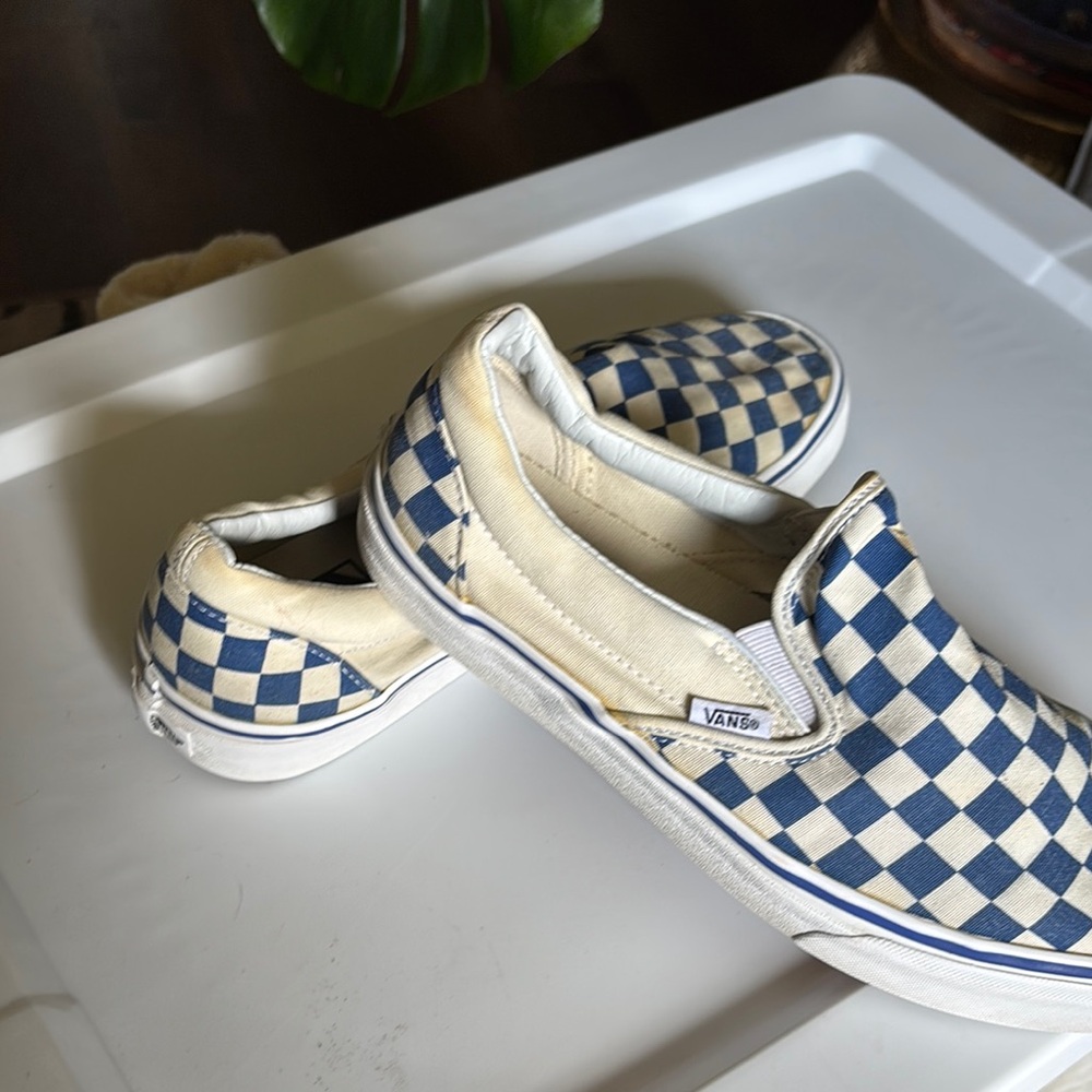 Vans Checkered Slip-On Shoes - Blue and Cream